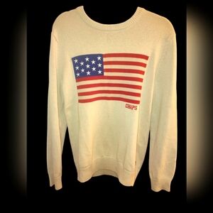Vintage Style American Flag Knit Beige Sweater 100% Cotton Mens Size SMALL NWT